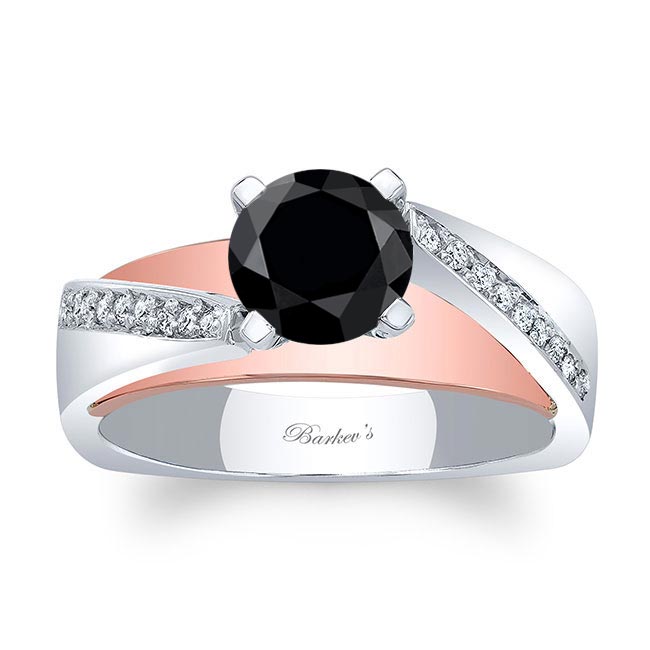 White Rose Gold Split Shank Pave Black And White Diamond Engagement Ring