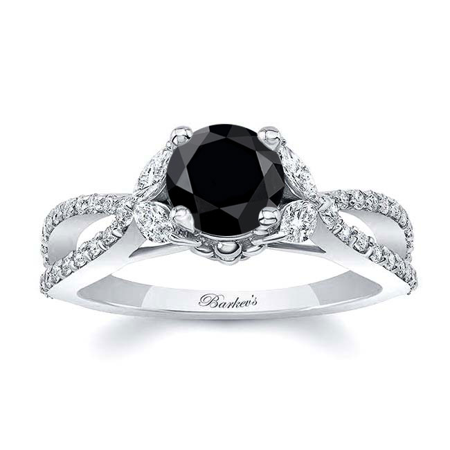 Platinum Black And White Diamond Leaf Ring Image 1