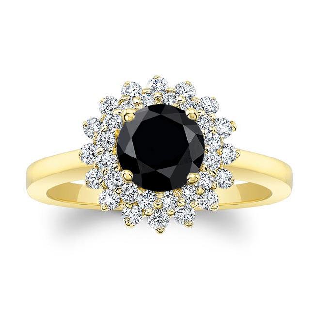 Yellow Gold Starburst Black And White Diamond Ring