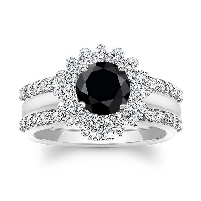  Starburst Black And White Diamond Bridal Set With Two Bands Image 1