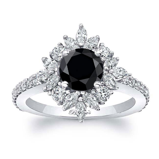  Marquise Halo Black And White Diamond Engagement Ring Image 1