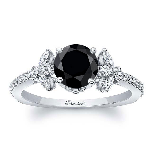  Black And White Diamond Leaf Engagement Ring Image 1