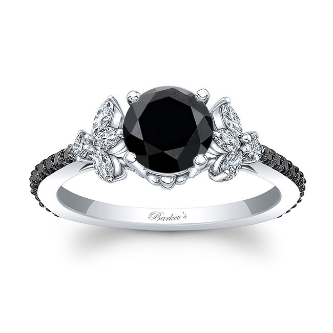 Platinum Black Diamond Leaf Engagement Ring Image 1