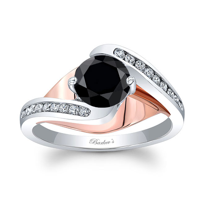 White Rose Gold Split Shank Cathedral Black And White Diamond Engagement Ring