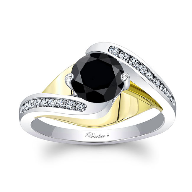 White Yellow Gold Split Shank Cathedral Black And White Diamond Engagement Ring