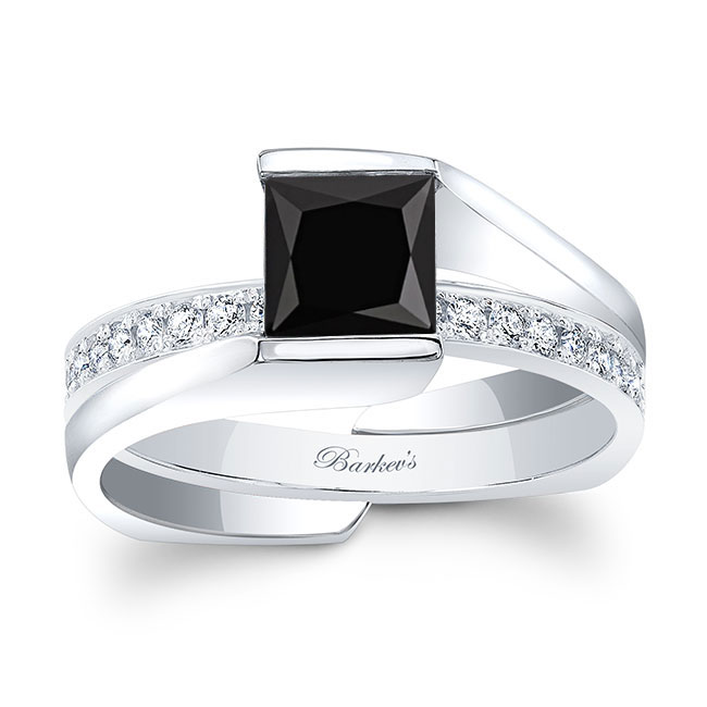  Interlocking Princess Cut Black And White Diamond Ring Set Image 1