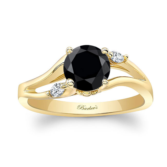  Yellow Gold V Shaped Black And White Diamond Ring Image 1