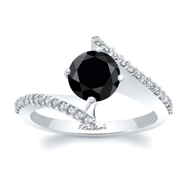 Platinum Modern Bypass Black And White Diamond Engagement Ring Image 1
