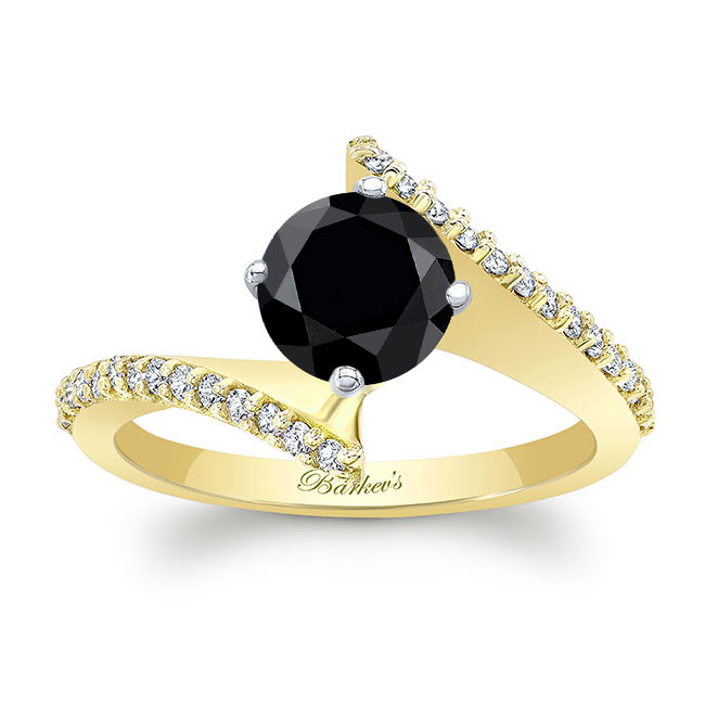  Yellow Gold Modern Bypass Black And White Diamond Engagement Ring Image 1