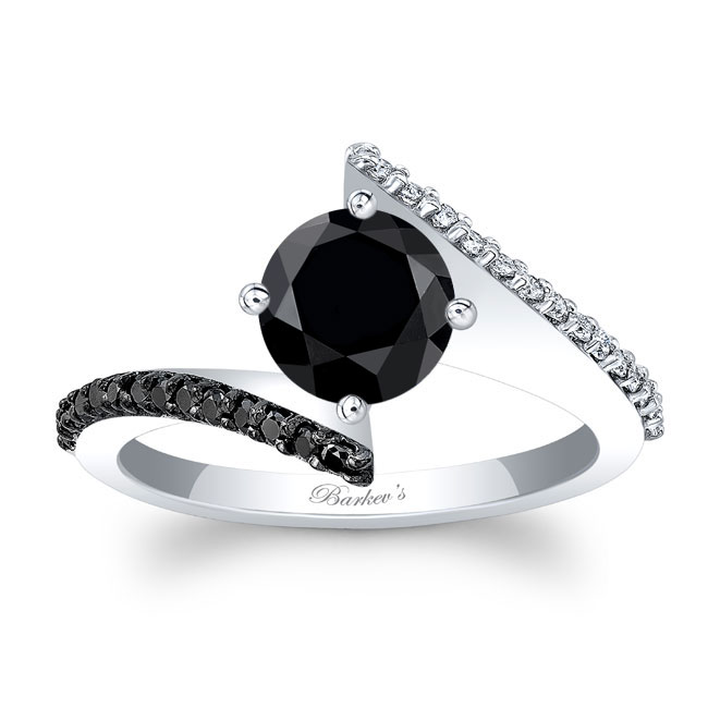  White Gold Modern Bypass Black Diamond Engagement Ring Image 1