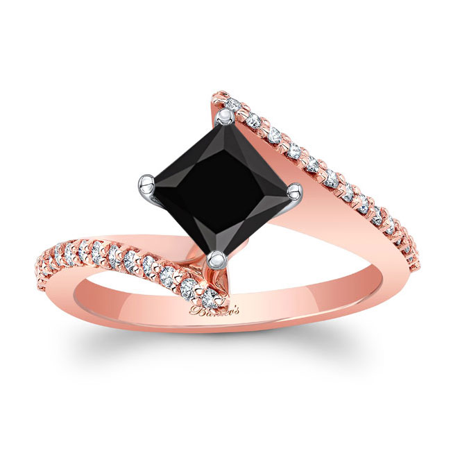 Rose Gold Princess Cut Black And White Diamond Bypass Ring