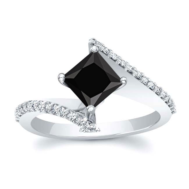  Princess Cut Black And White Diamond Bypass Ring Image 1