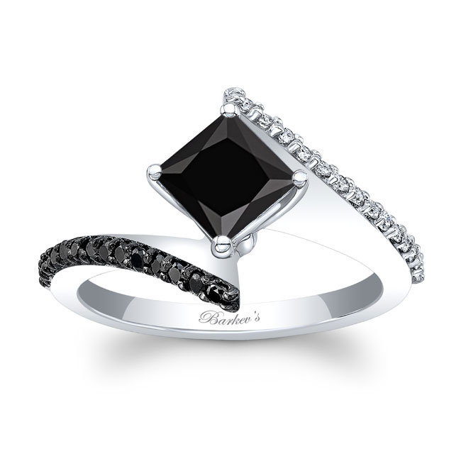  Princess Cut Black Diamond Bypass Ring Image 1
