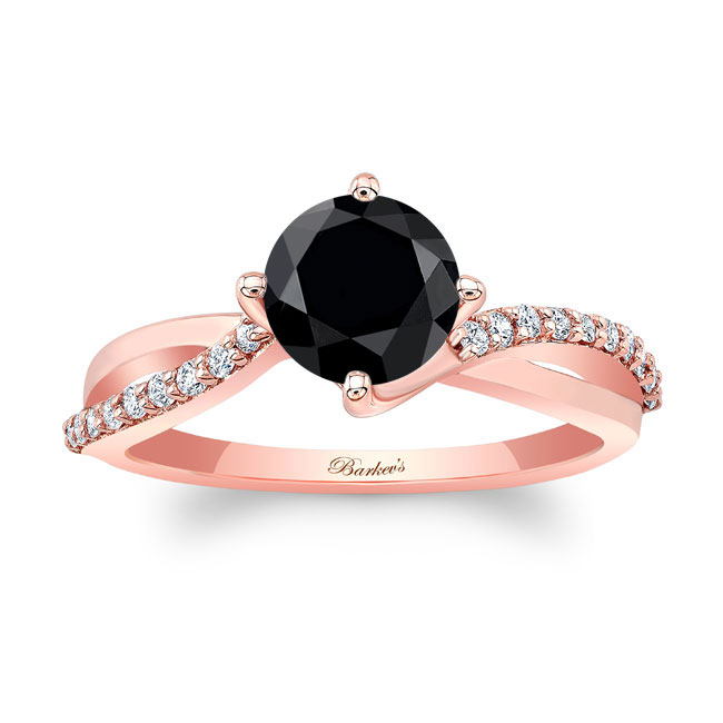 Rose Gold Twisted Black And White Diamond Engagement Ring