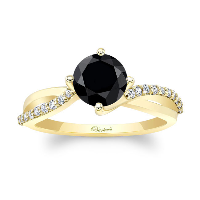 Yellow Gold Twisted Black And White Diamond Engagement Ring