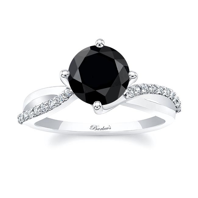 White Gold 2 Carat Twisted Black And White Diamond Engagement Ring