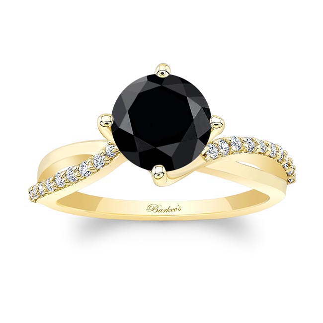 Yellow Gold 2 Carat Twisted Black And White Diamond Engagement Ring