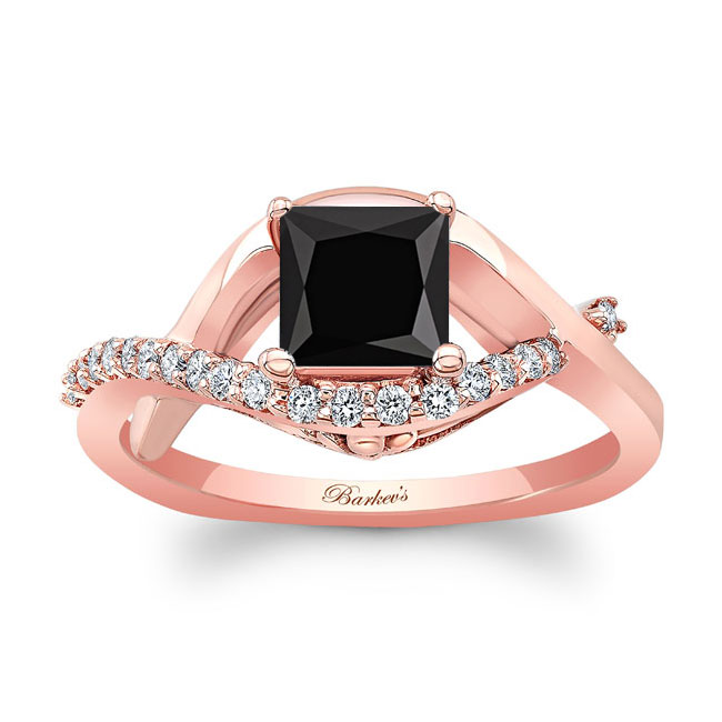  Rose Gold Criss Cross Princess Cut Black And White Diamond Engagement Ring Image 1