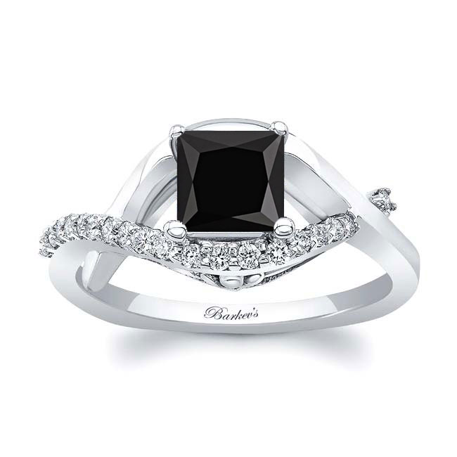  White Gold Criss Cross Princess Cut Black And White Diamond Engagement Ring Image 1