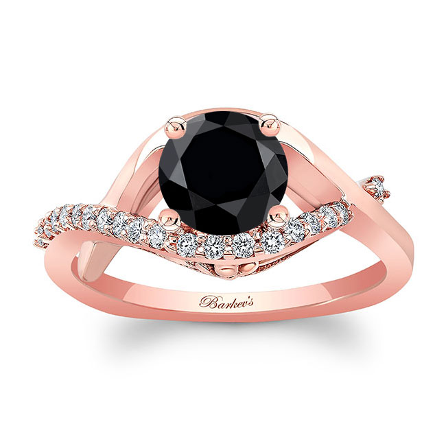 Rose Gold Criss Cross Black And White Diamond Engagement Ring