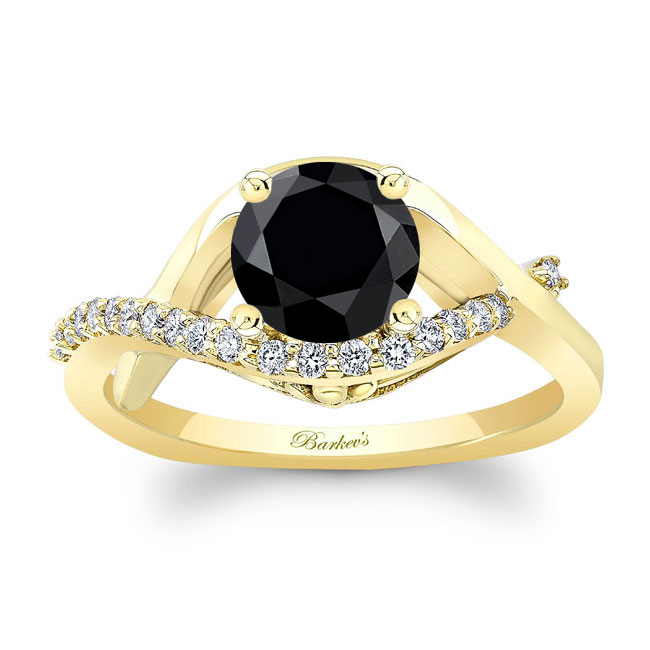 Yellow Gold Criss Cross Black And White Diamond Engagement Ring