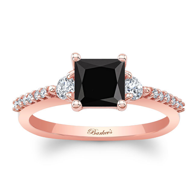  Rose Gold Black And White Diamond 3 Stone Princess Cut Engagement Ring Image 1
