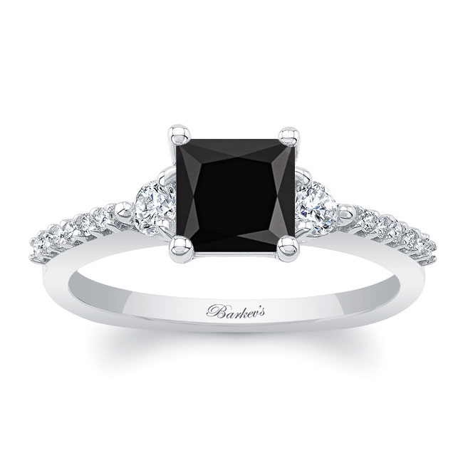  Black And White Diamond 3 Stone Princess Cut Engagement Ring Image 1
