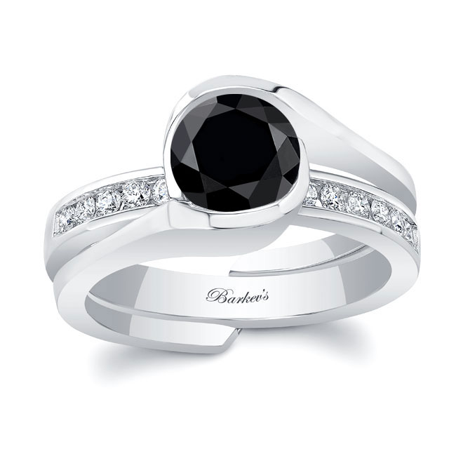  Half Bezel Black And White Diamond Interlocking Bridal Set Image 1