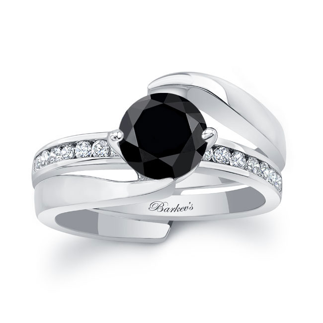 Interlocking Black And White Diamond Wedding Ring Set