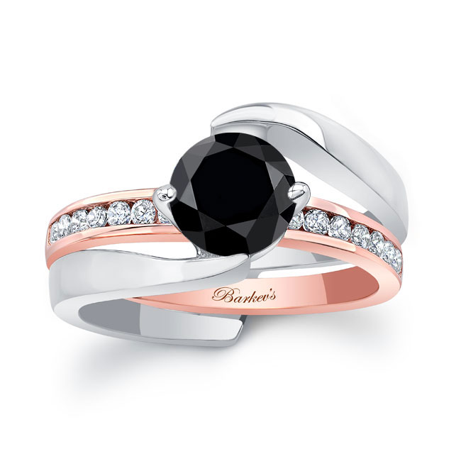 White Rose Gold Interlocking Black And White Diamond Wedding Ring Set