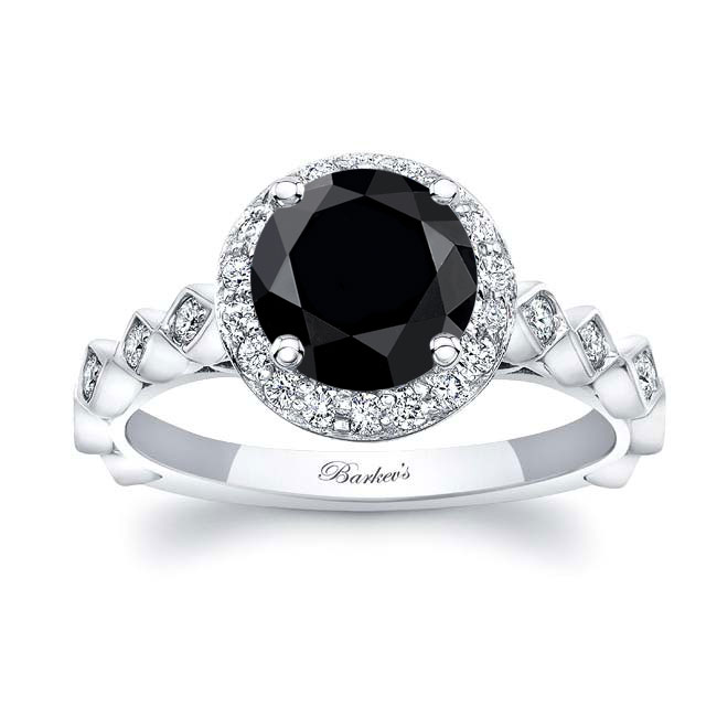 Platinum Vintage Halo Black And White Diamond Engagement Ring Image 1