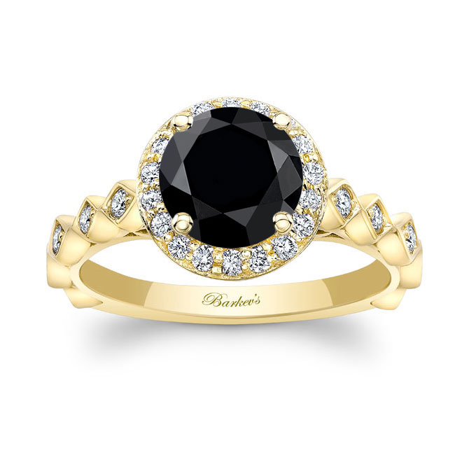  Yellow Gold Vintage Halo Black And White Diamond Engagement Ring Image 1
