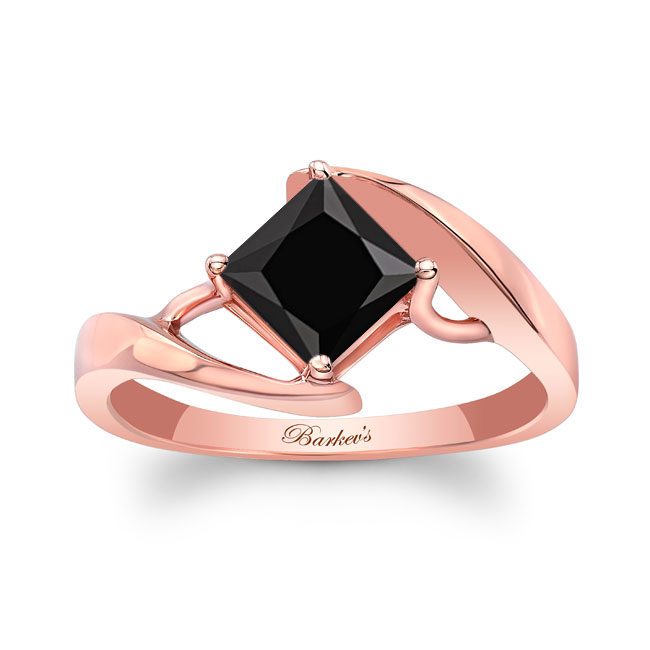  Rose Gold Bypass Princess Cut Black And White Diamond Solitaire Ring Image 1