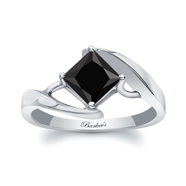  White Gold Bypass Princess Cut Black And White Diamond Solitaire Ring Image 1