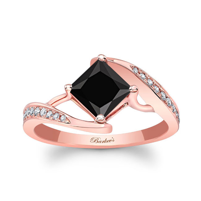 Rose Gold Unique Princess Cut Black And White Diamond Ring