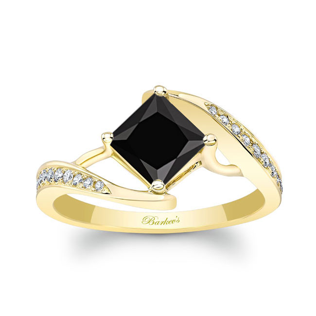Yellow Gold Unique Princess Cut Black And White Diamond Ring