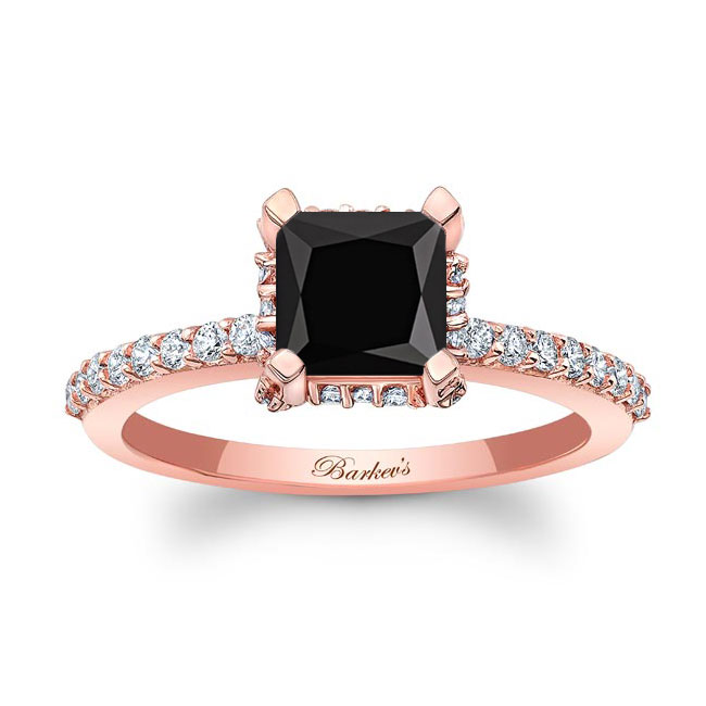 Rose Gold Hidden Halo Princess Cut Black And White Diamond Engagement Ring