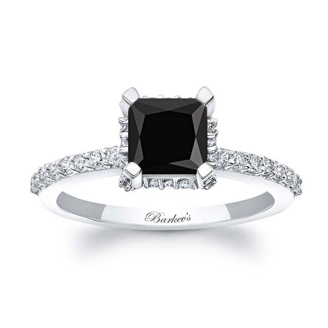  Hidden Halo Princess Cut Black And White Diamond Engagement Ring Image 1