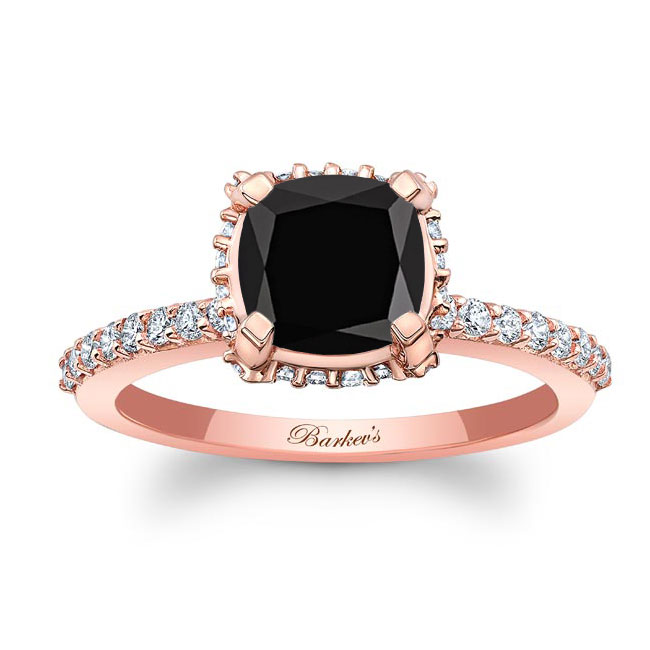 Rose Gold Cushion Halo Black And White Diamond Engagement Ring