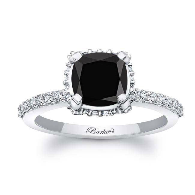  Cushion Halo Black And White Diamond Engagement Ring Image 1