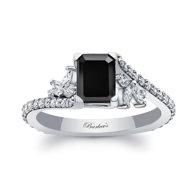 Platinum 1 Carat Emerald Cut Black And White Diamond Ring Image 1