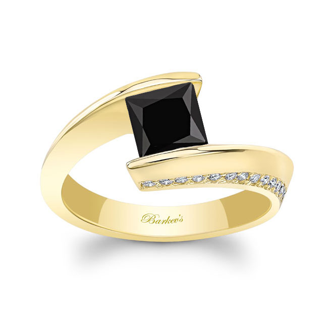 Yellow Gold Black And White Diamond Bypass Ring