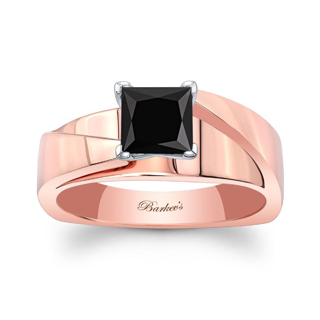 Rose Gold Princess Cut Black Diamond Cathedral Solitaire Ring