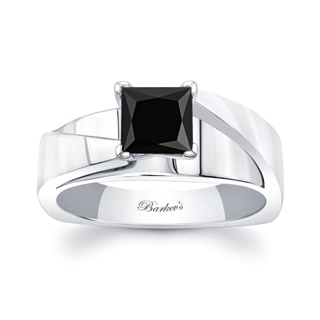  Princess Cut Black Diamond Cathedral Solitaire Ring Image 1