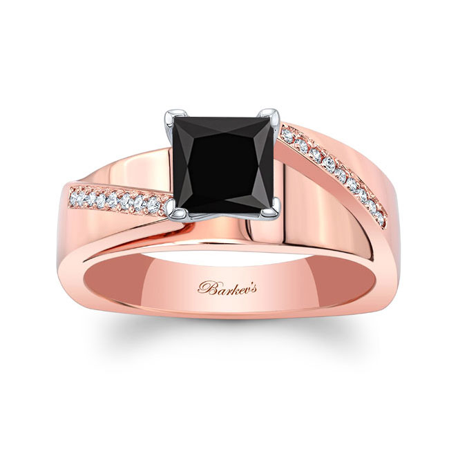 Rose Gold Princess Cut Pave Black And White Diamond Engagement Ring