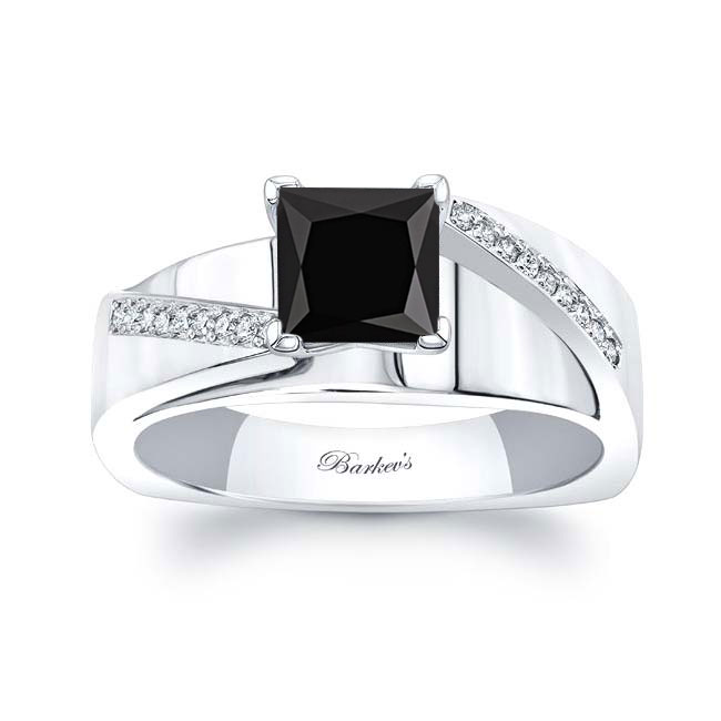  Princess Cut Pave Black And White Diamond Engagement Ring Image 1