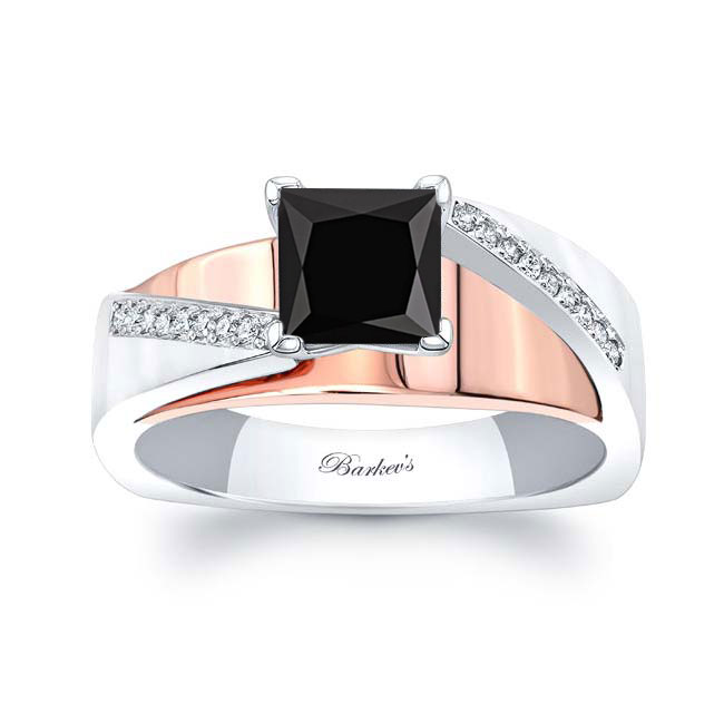 White Rose Gold Princess Cut Pave Black And White Diamond Engagement Ring