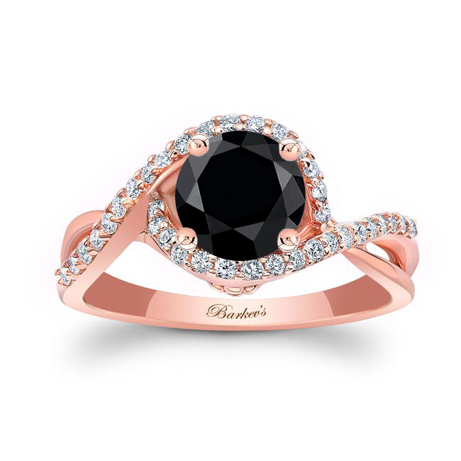 Rose Gold Twisted Halo Black And White Diamond Engagement Ring