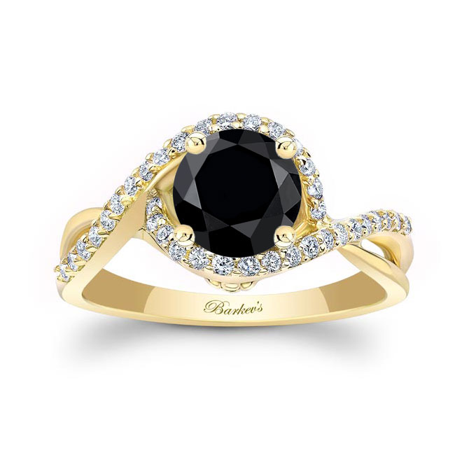 Yellow Gold Twisted Halo Black And White Diamond Engagement Ring