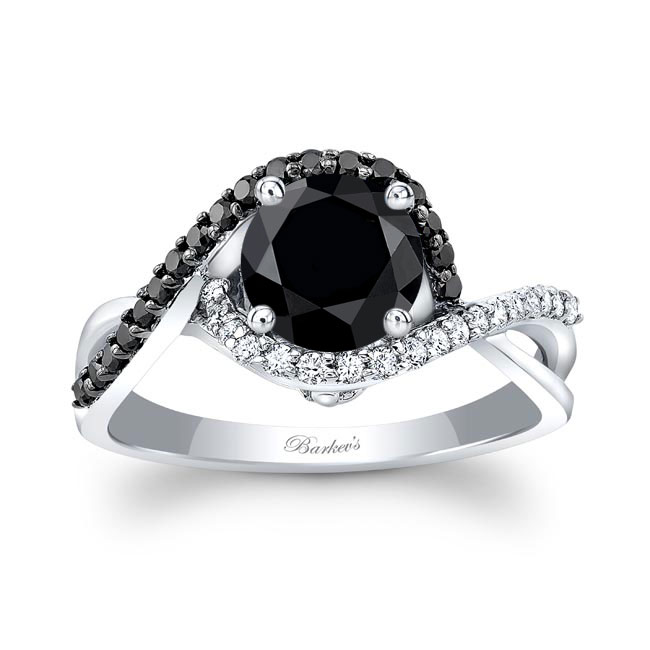  White Gold Twisted Halo Black Diamond Engagement Ring Image 1